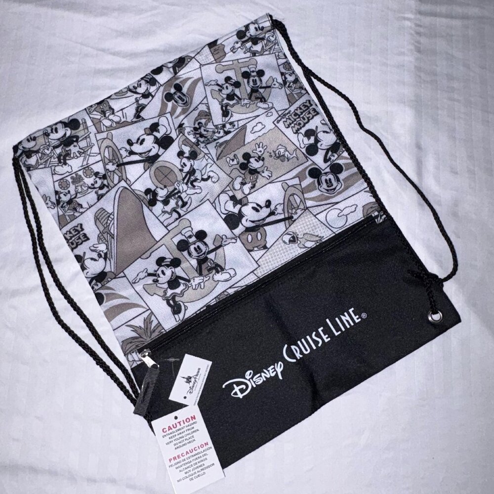 NWT Disney Cruise Line Ships Comics Mickey Minnie Drawstring Backpack Bag